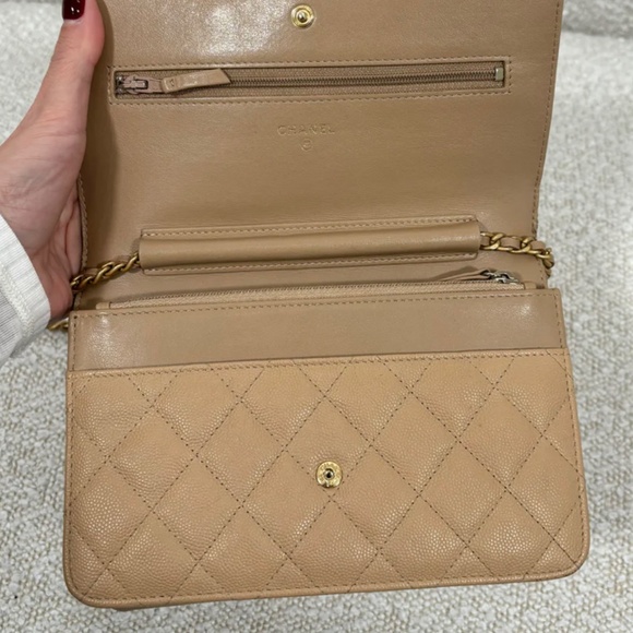 Authentic Chanel Beige Caviar Filigree Wallet on Chain - Picture 2 of 11